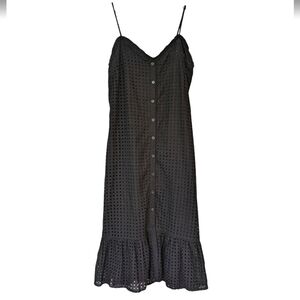 Emmie Rose Eyelet midi dress medium black 100% cotton sweetheart neck buttons